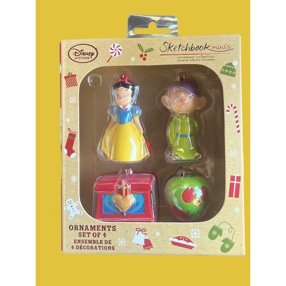 Disney Store Sketchbook Minis 4 Set Christmas Ornaments Snow White & Dopey (NIB) - Picture 3 of 8